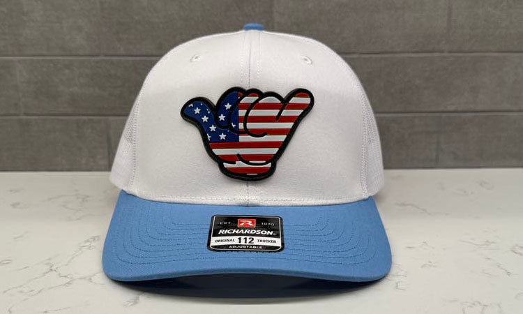 USA Flag PVC Patch Hang Loose - 112 Snapback White/Carolina Blue
