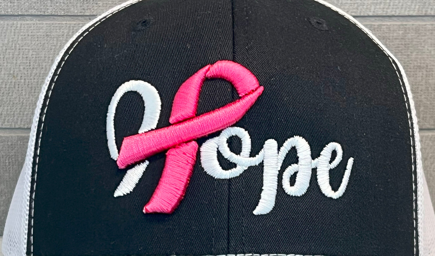HOPE Cancer Ribbon Hat - Richardson 112 Pink/White