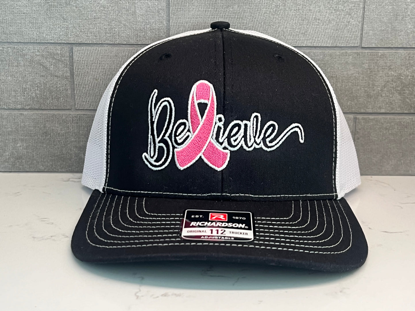 Believe Cancer Ribbon Hat - Richardson 112 Black/White