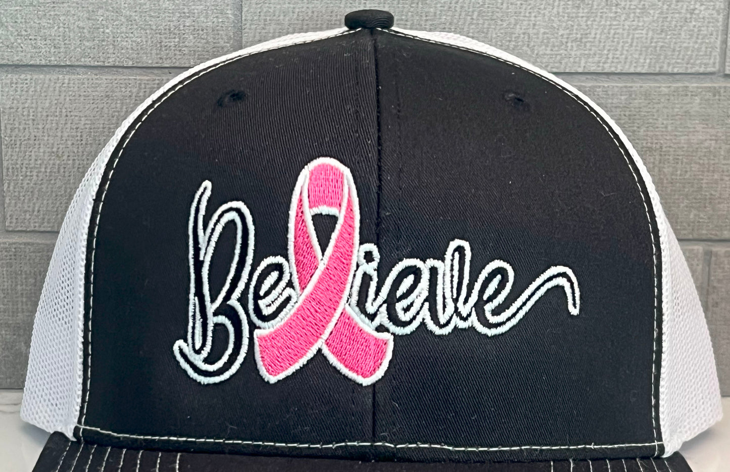 Believe Cancer Ribbon Hat - Richardson 112 Black/White