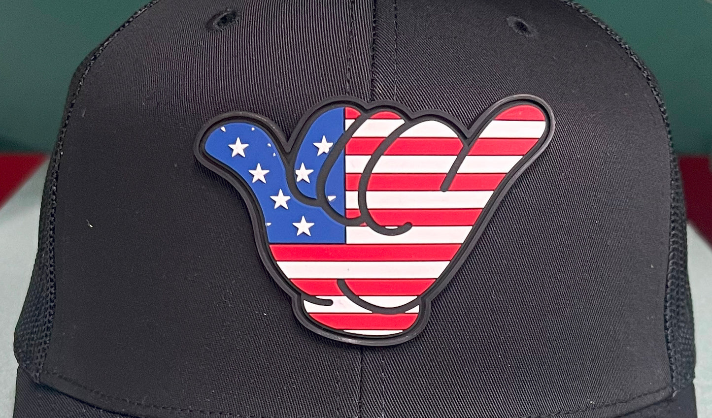 USA Flag PVC Patch Hang Loose - R112 SnapBack Solid Black