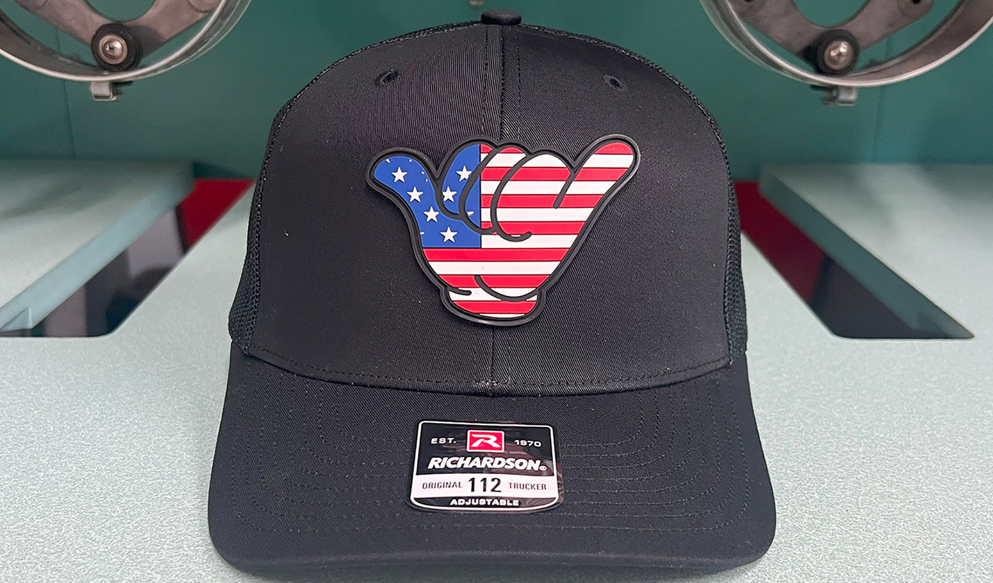 USA Flag PVC Patch Hang Loose - R112 SnapBack Solid Black