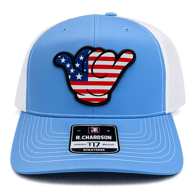 USA Flag PVC Patch Hang Loose - R112 Snapback Columbia Blue/White