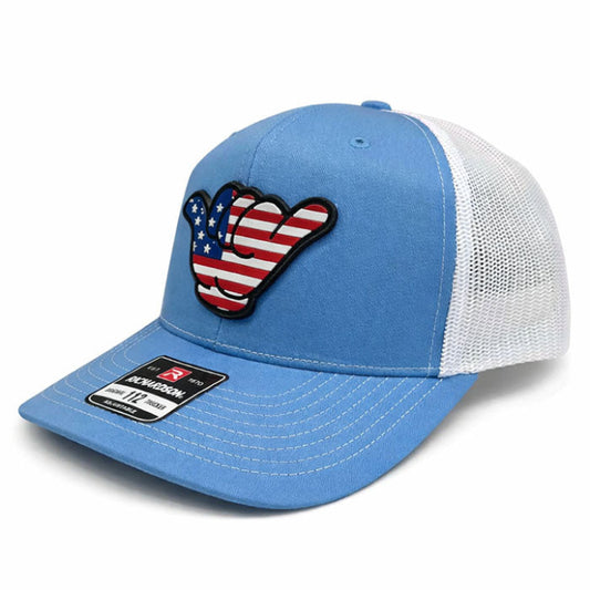 USA Flag PVC Patch Hang Loose - R112 Snapback Columbia Blue/White