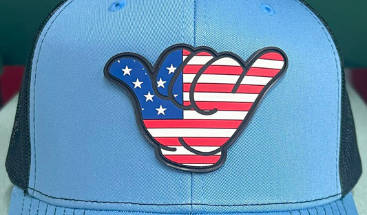 USA Flag PVC Patch Hang Loose - R112 SnapBack Columbia Blue/Black