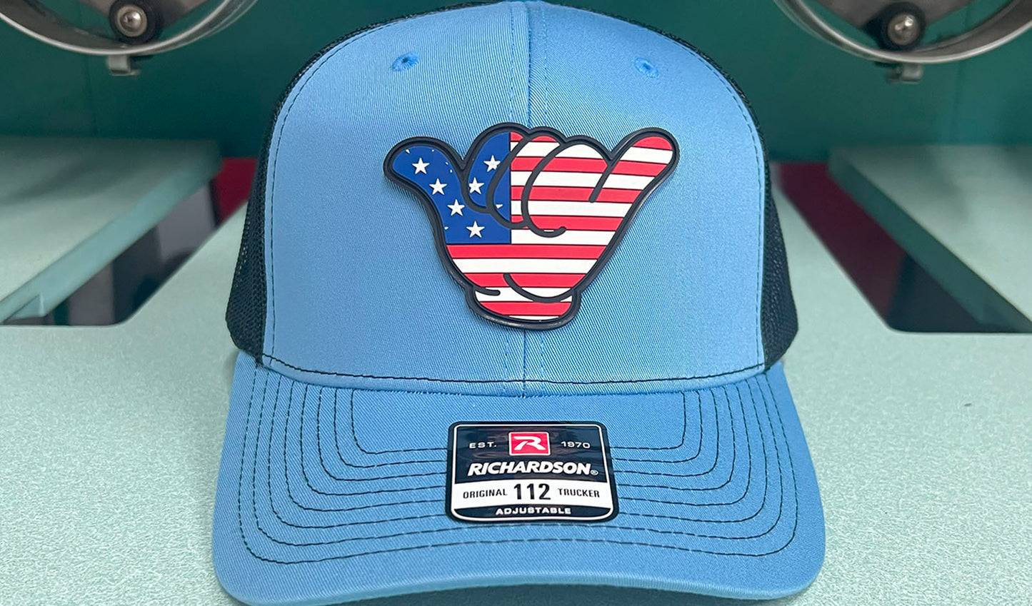 USA Flag PVC Patch Hang Loose - R112 SnapBack Columbia Blue/Black