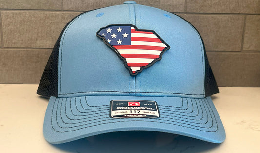 South Carolina USA Flag PVC Patch Hat - 112 Richardson Snapback Columbia Blue/Black