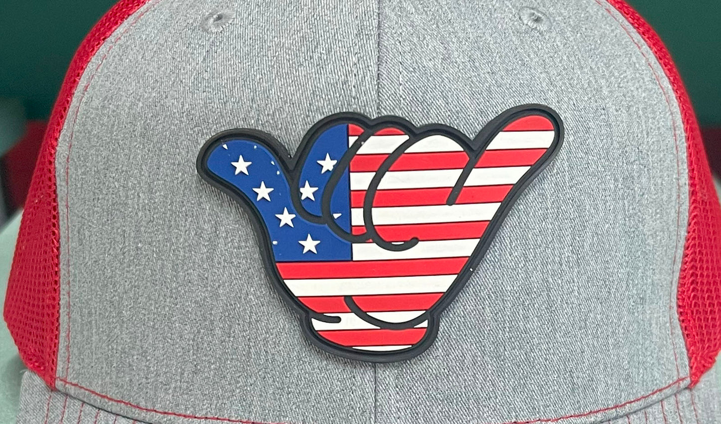 USA Flag PVC Patch Hang Loose - R112 SnapBack Heather Gray/Red