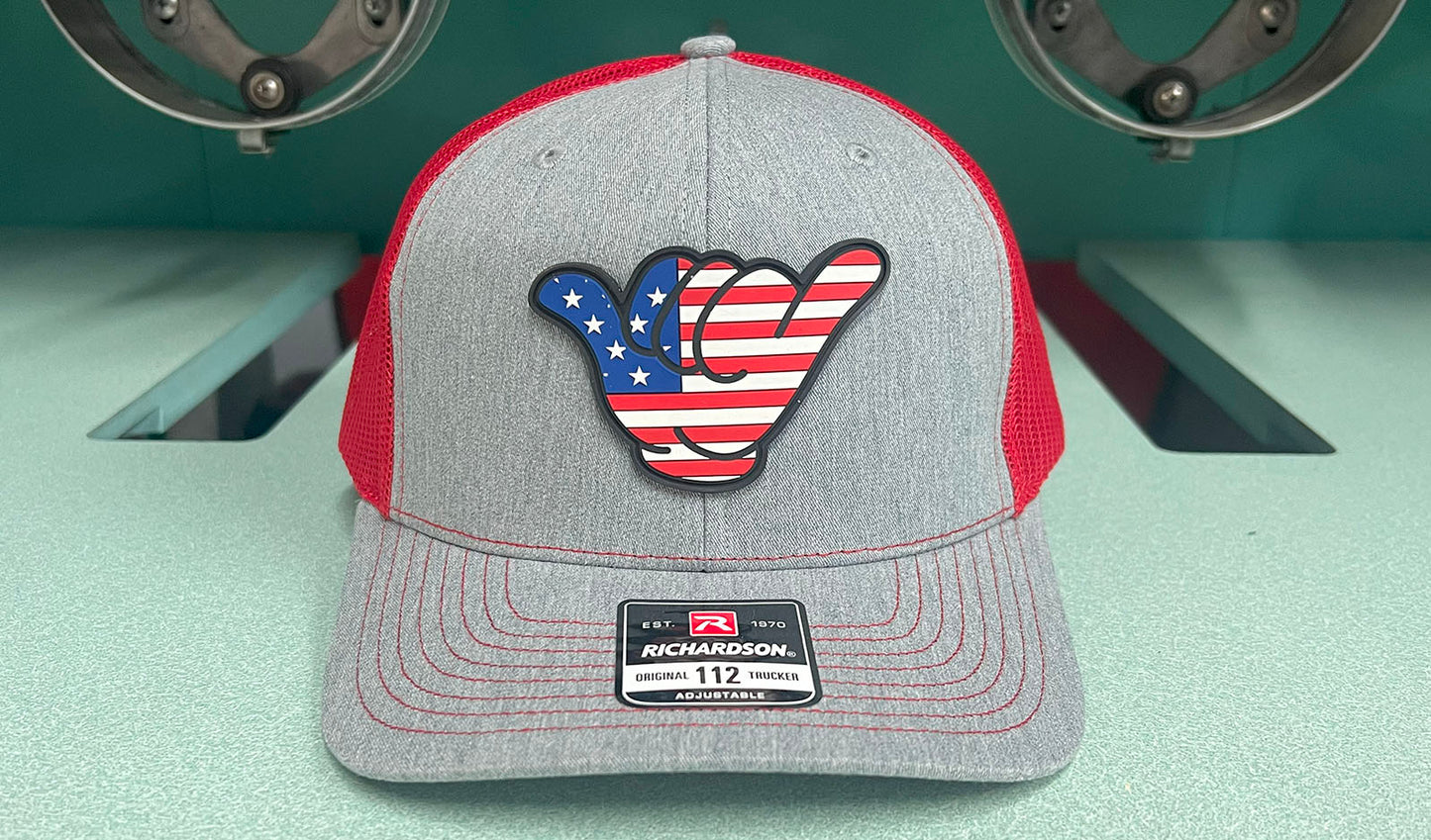 USA Flag PVC Patch Hang Loose - R112 SnapBack Heather Gray/Red