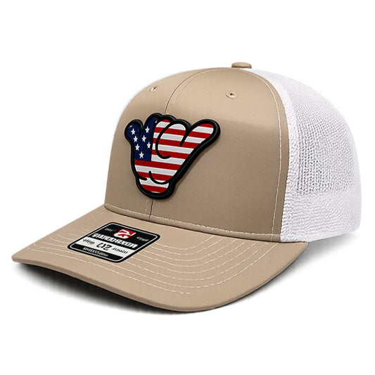 USA Flag PVC Patch Hang Loose - Richardson 112 Snapback Khaki/White