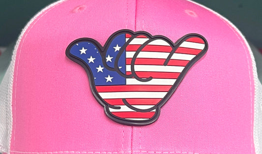 USA Flag PVC Patch Hang Loose - R112 Snapback Pink/White