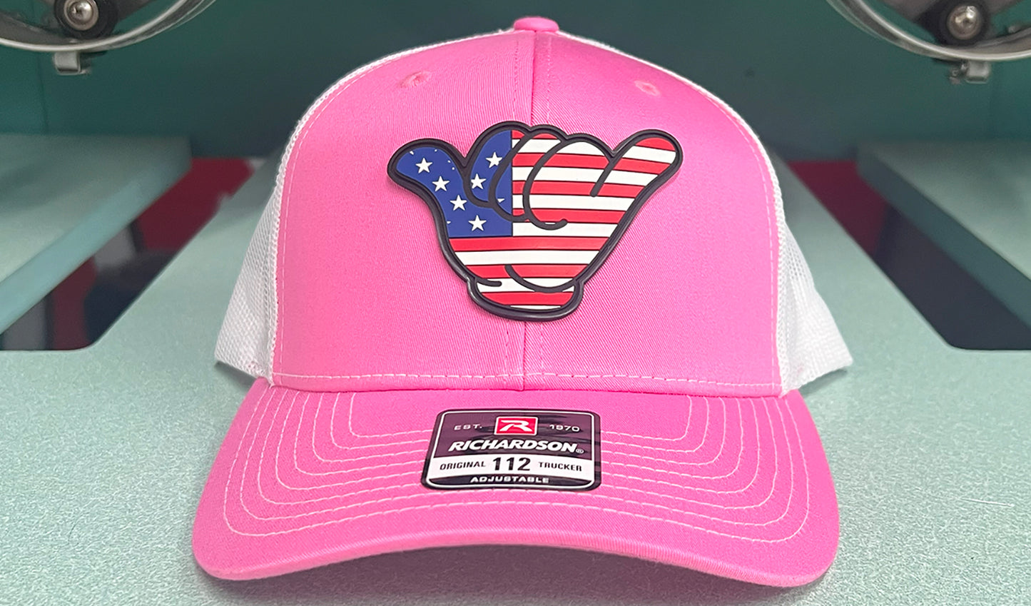 USA Flag PVC Patch Hang Loose - R112 Snapback Pink/White