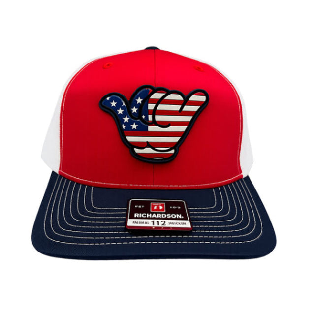 USA Flag PVC Patch Hang Loose - Richardson 112 Snapback Red/White/Navy