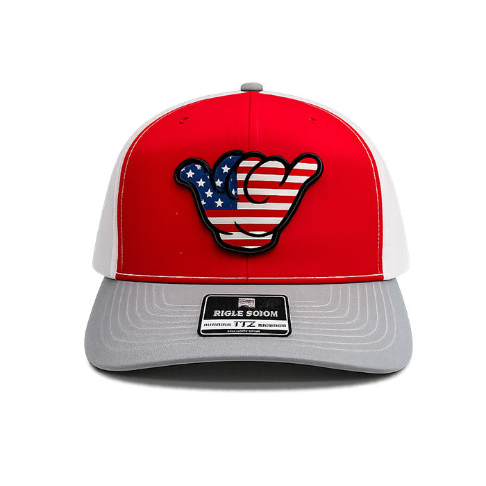 USA Flag PVC Patch Hang Loose - Richardson 112 Snapback Red/White/Silver