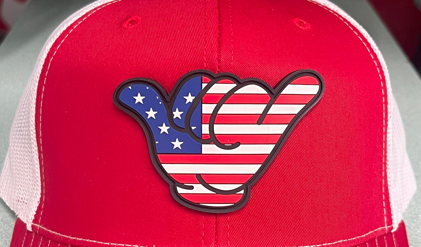 USA Flag PVC Patch Hang Loose - R112 Snapback Red/White