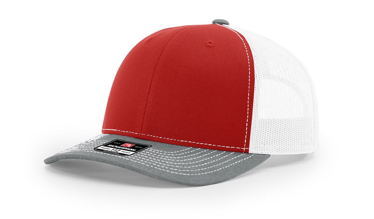 Richardson 112 Mesh Snapback Trucker Caps - Red/White/Silver