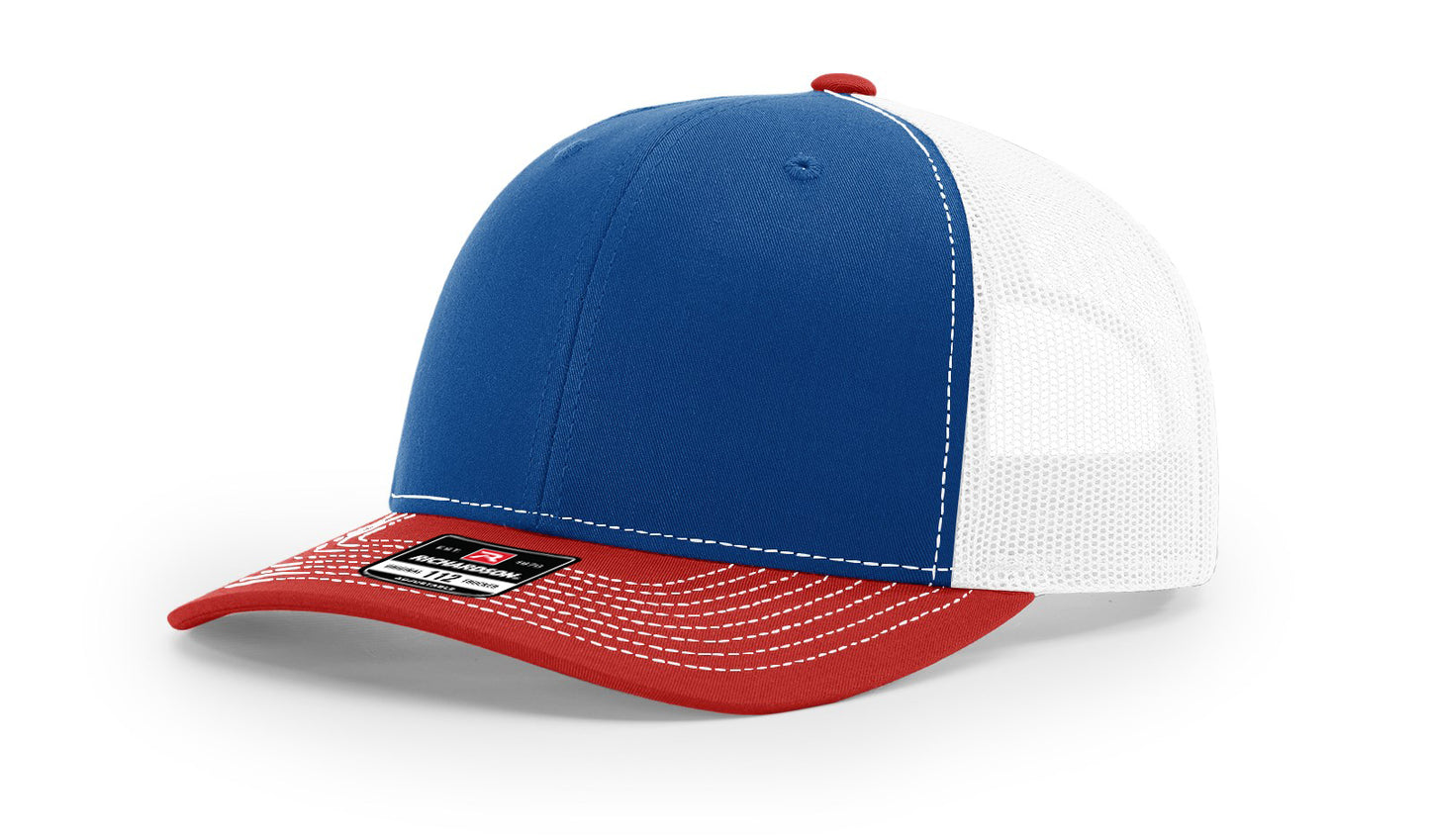 Richardson 112 Mesh Snapback Trucker Caps - Royal Blue/White/Red