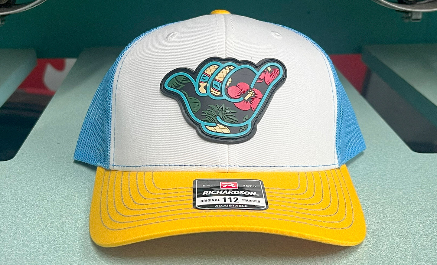 Angry Pineapple PVC Patch Hang Loose - R112 SnapBack White/Blue/Yellow