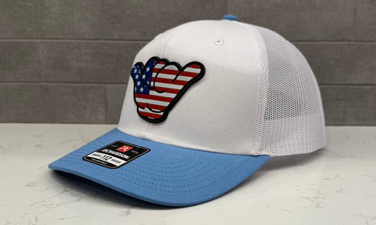 USA Flag PVC Patch Hang Loose - 112 Snapback White/Carolina Blue