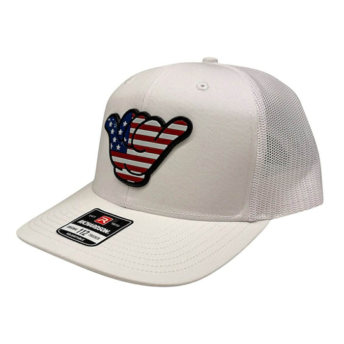 USA Flag PVC Patch Hang Loose - Richardson 112 Snapback White