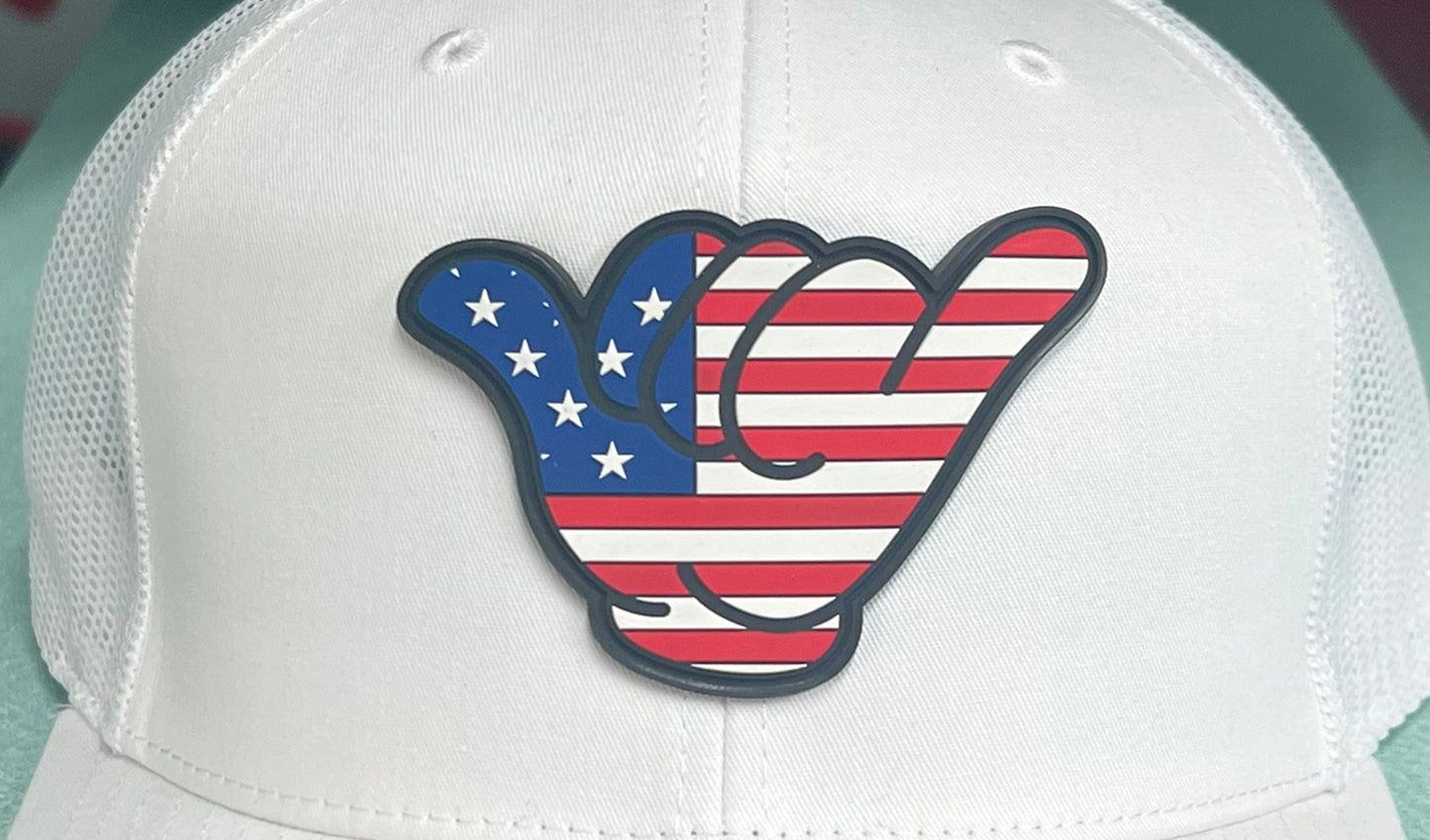 USA Flag PVC Patch Hang Loose - R112 Snapback Solid White