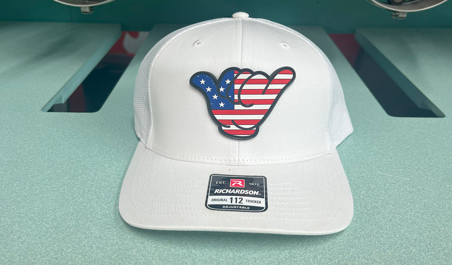 USA Flag PVC Patch Hang Loose - R112 Snapback Solid White