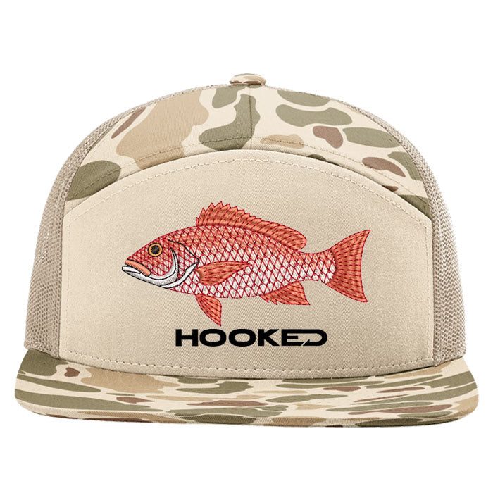 R168P Harvest Duck Camo Flat Bill - Red Snapper