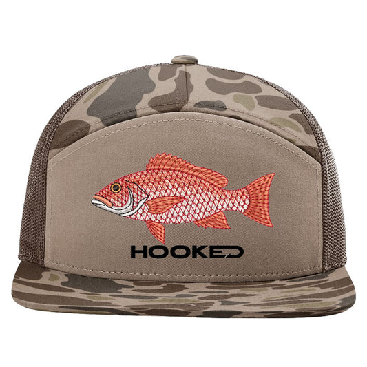R168P Bark Duck Camo Flat Bill - Red Snapper