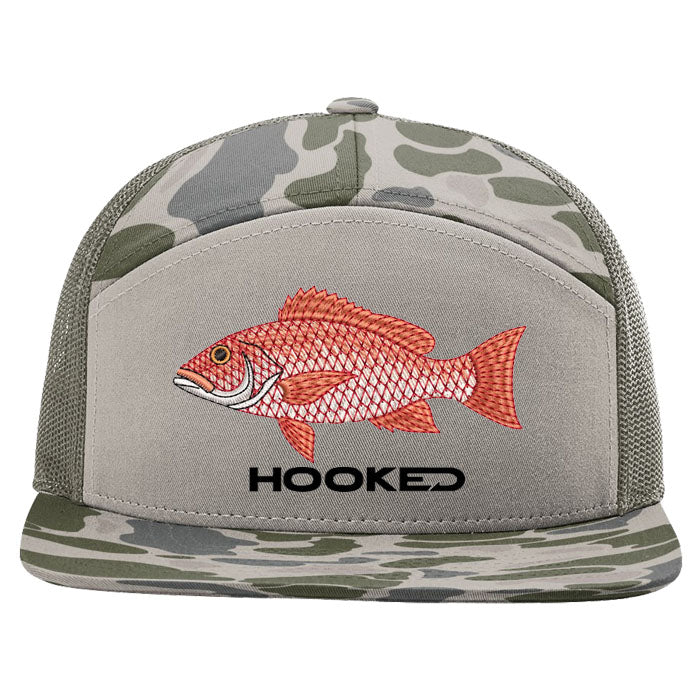 R168P Marsh Duck Camo Flat Bill - Red Snapper