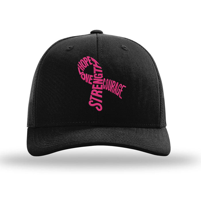 Cancer Ribbon Strength Hope Courage - R112 Solid Black snapback