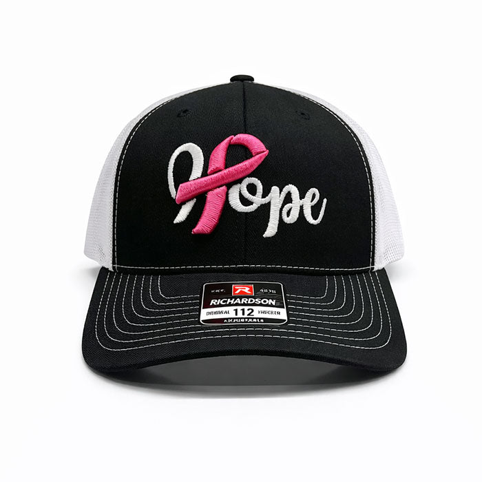 HOPE Cancer Ribbon Hat - Richardson 112 Pink/White