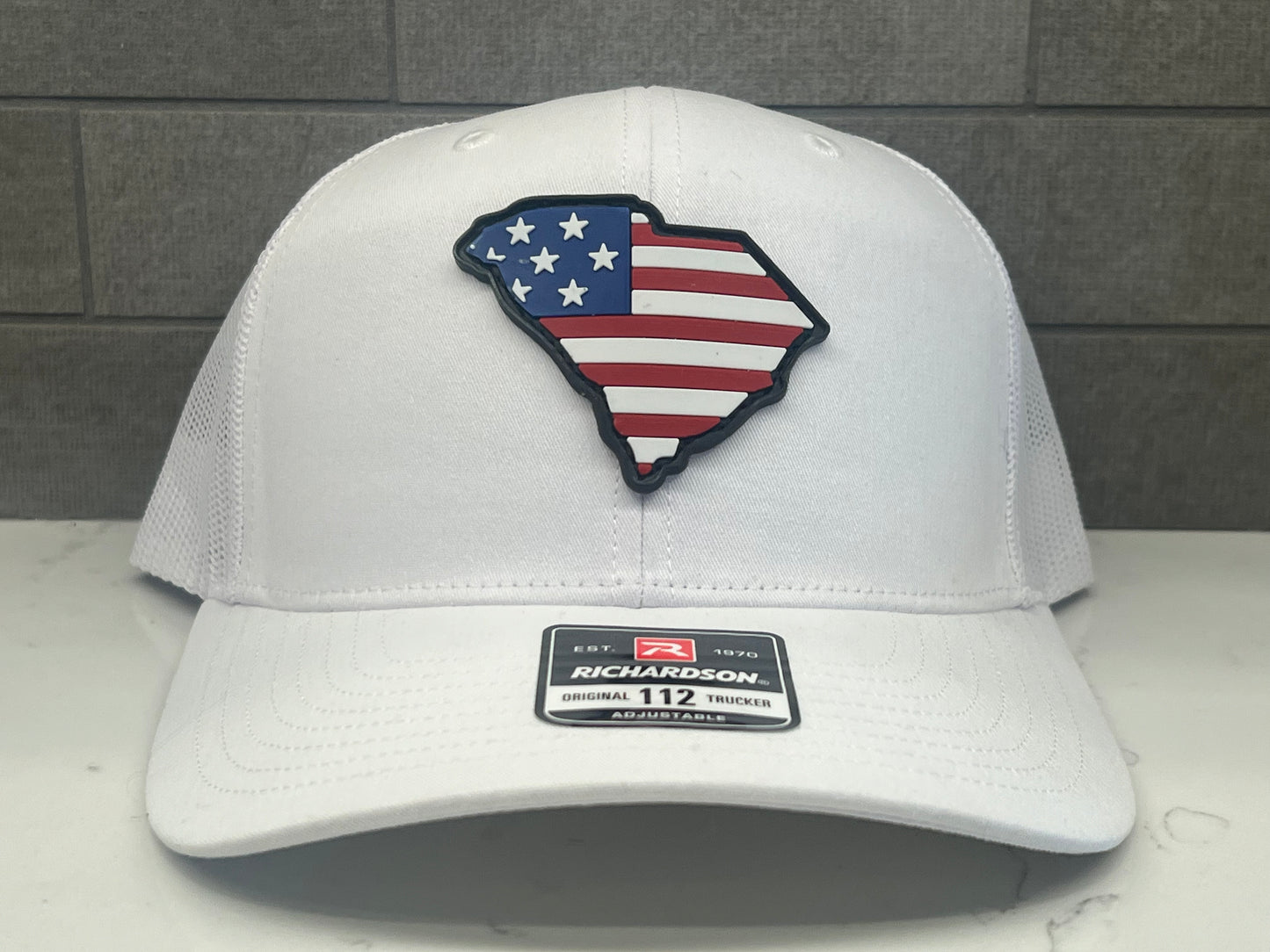 South Carolina USA Flag PVC Patch Hat - 112 Richardson Snapback Solid White