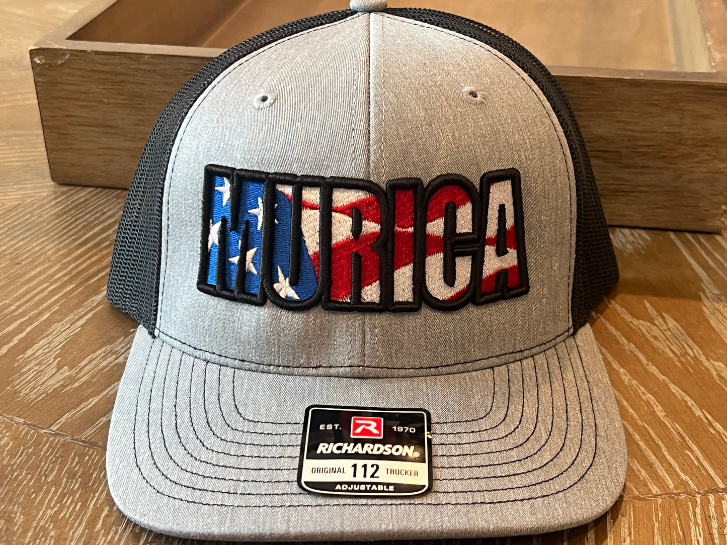 American Flag "MURICA"  - Richardson 112 Heather Gray/Black