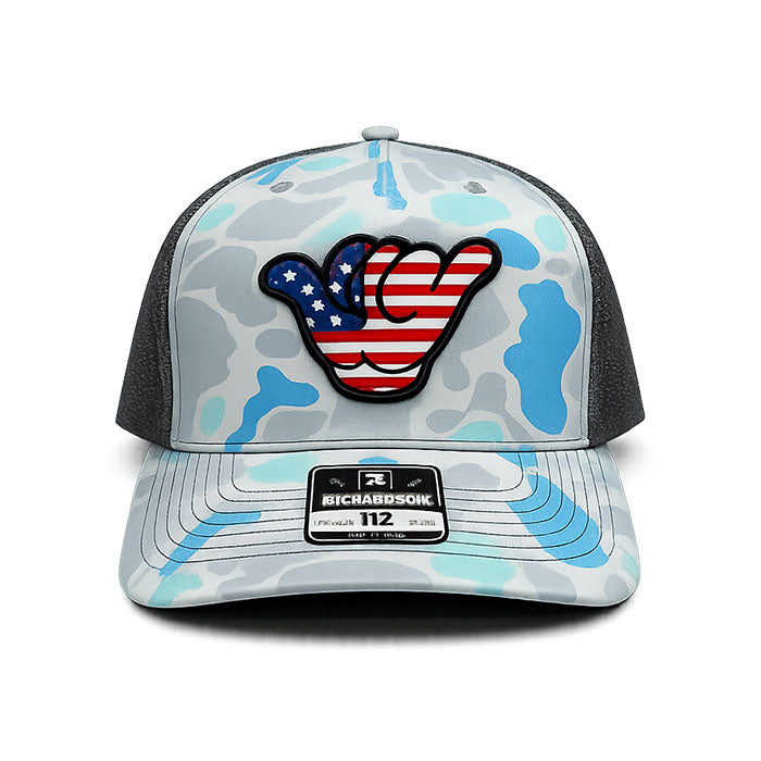 USA Flag PVC Patch Hang Loose - R112 Snapback Saltwater Duck Camo/ Charcoal