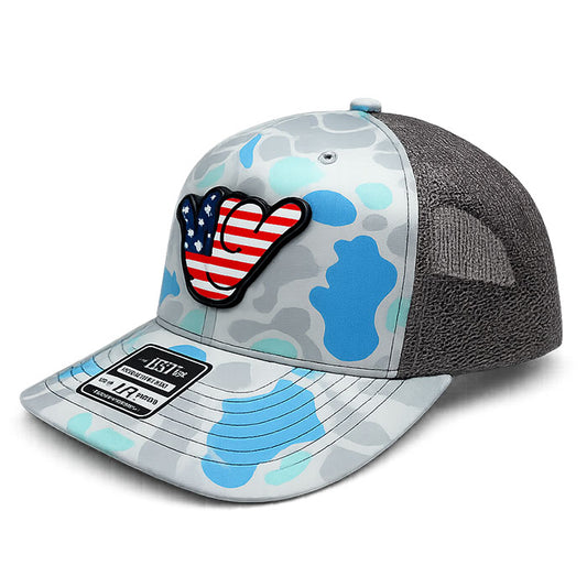 USA Flag PVC Patch Hang Loose - R112 Snapback Saltwater Duck Camo/ Charcoal
