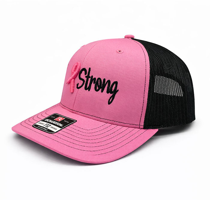BE STRONG Cancer Ribbon Hat - Richardson 112 Pink/Black